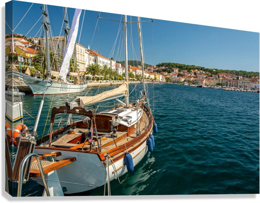 Luxurious sailing yacht in the harbour of Mali on the island of Losinj in the Adriatic Sea Croatia  Canvas Print