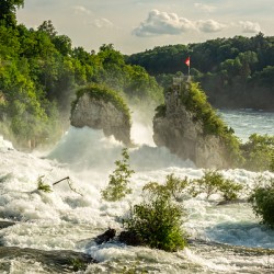 Rocks of the famous Rhine Falls Rheinfall in Schaffhausen