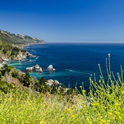Beautiful bay at the Pacific Ocean alongside the famous highway one in California United States