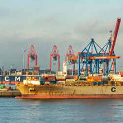 High resolution panorama of the Burchardkai container terminal in Hamburg Germany