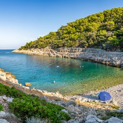 Panorama view of beautiful beach in the Javorna Bay near Veli on the island of Losinj in the Adriatic Sea Croatia