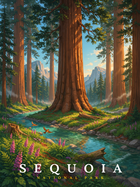 Sequoia National Park Wall Art | Anime Inspired Ancient Forest Landscape by PixelThreadStudio