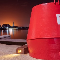 Orange lights with Geelong Pier and Buoys