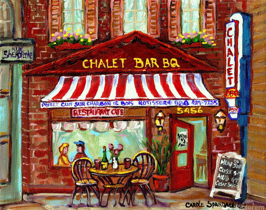 ROTISSERIE CHALET BAR B Q MONTREAL STREET SCENE ART by Carole