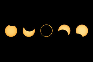 Ring of Fire. Annular Solar Eclipse 2023 Photographed from Monument Valley Utah. Composite image.