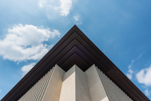Sichuan library building facade against blue sky 