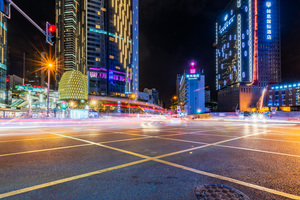 City street at night in Chengdu China