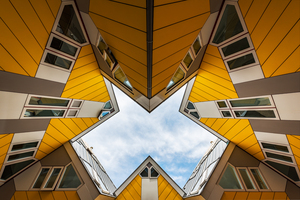 Cube houses against sky in Rotterdam Netherlands