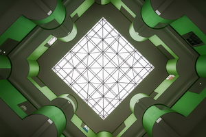Modern building green atrium directly below view