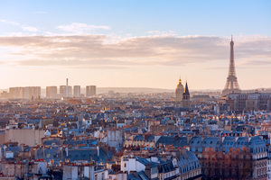 Paris skyline with eiffel tower at sunset