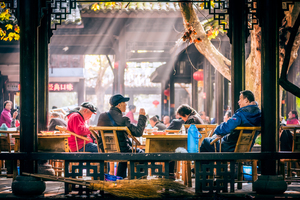 People having tea in People s park Chengdu
