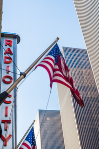 Radio City Music Hall and american flag