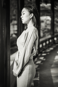 Young Chinese black and white portrait