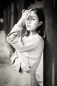 Young Chinese woman black and white portrait
