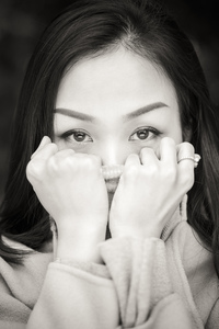Young chinese woman black and white portrait