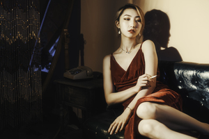 Young chinese woman vintage studio portrait