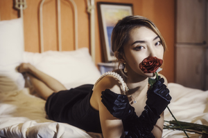 Young chinese woman vintage studio portrait