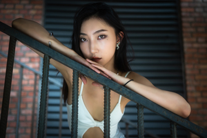 Young woman in a staircase close up portrait