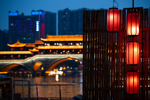 Chinese Lanterns at River Scene at Chengdu by Philippe Lejeanvre