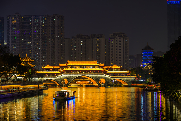 Anshun Traditional Chinese Bridge in Chengdu by Philippe Lejeanvre