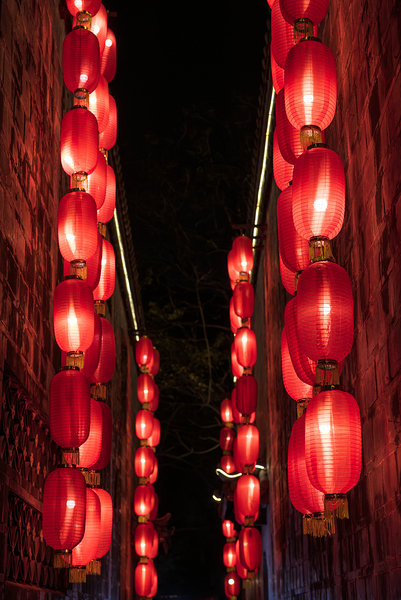 Red Traditional Chinese Lanterns at Night 1 by Philippe Lejeanvre