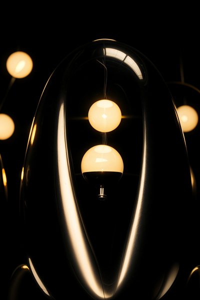 Abstract dark metallic decoration with yellow lamp by Philippe Lejeanvre