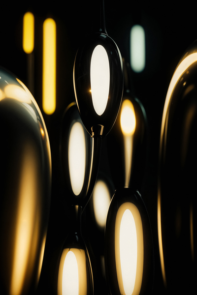 Abstract glass decoration hanging against orange by Philippe Lejeanvre