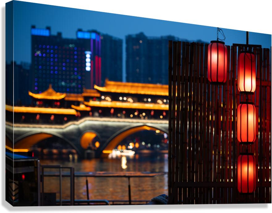 Chinese Lanterns at River Scene at Chengdu Canvas Print