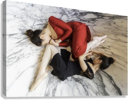 Two ballerinas lying down in a bathtub Canvas Print