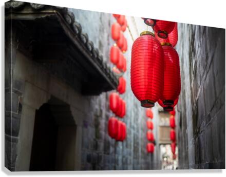 Red Chinese lanterns low angle view Canvas Print