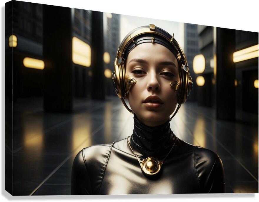 Ai portrait of a young woman in a futuristic world Canvas Print