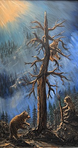 IMG 4215  Three bears playing in a tall pine tree