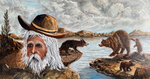 IMG 4202 Mount Man getting away from bear and wolf fight Print