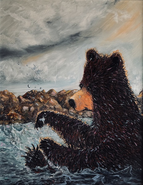 IMG 4224 Grizzly bears splashing in the water Print