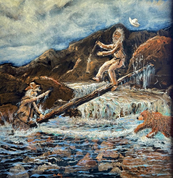 IMG 4290 Two mountain man on a log Print