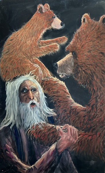 IMG 0147 mountain man and grizzly bear cub on his head Print