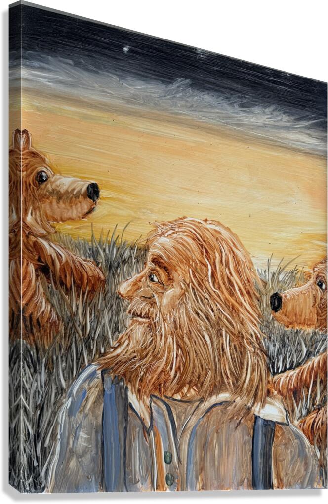 IMG 4323 Big nose bear cubs and a farmer Canvas Print