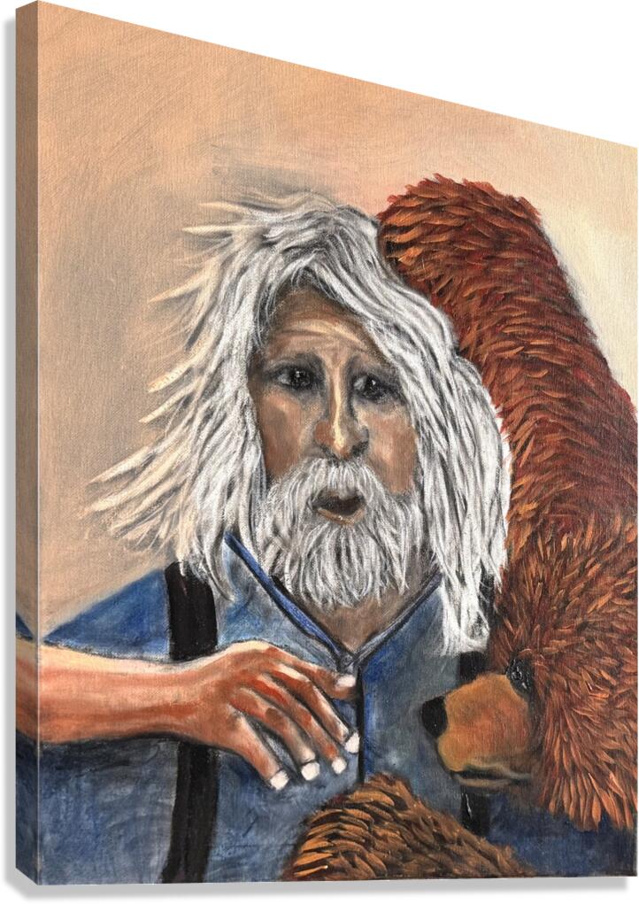 IMG 4233 Mountain man getting a hug by a grizzly Canvas Print