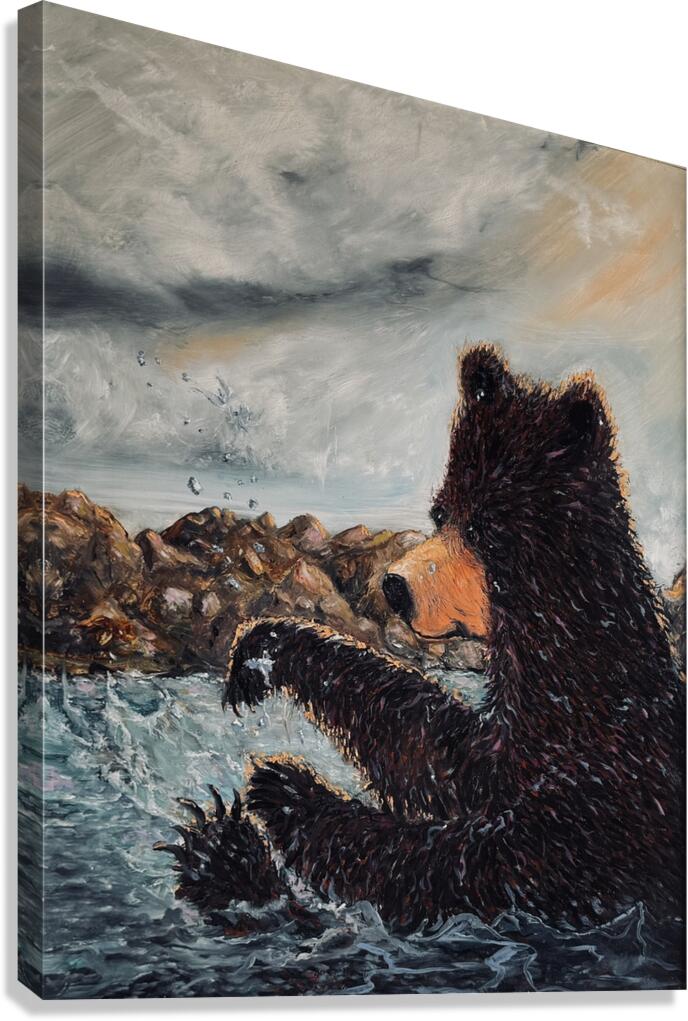 IMG 4224 Grizzly bears splashing in the water Canvas Print