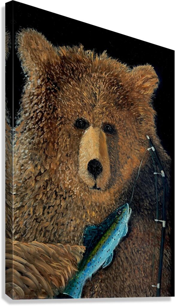 IMG 4307 grizzly bear with fishing pole and a trout Canvas Print