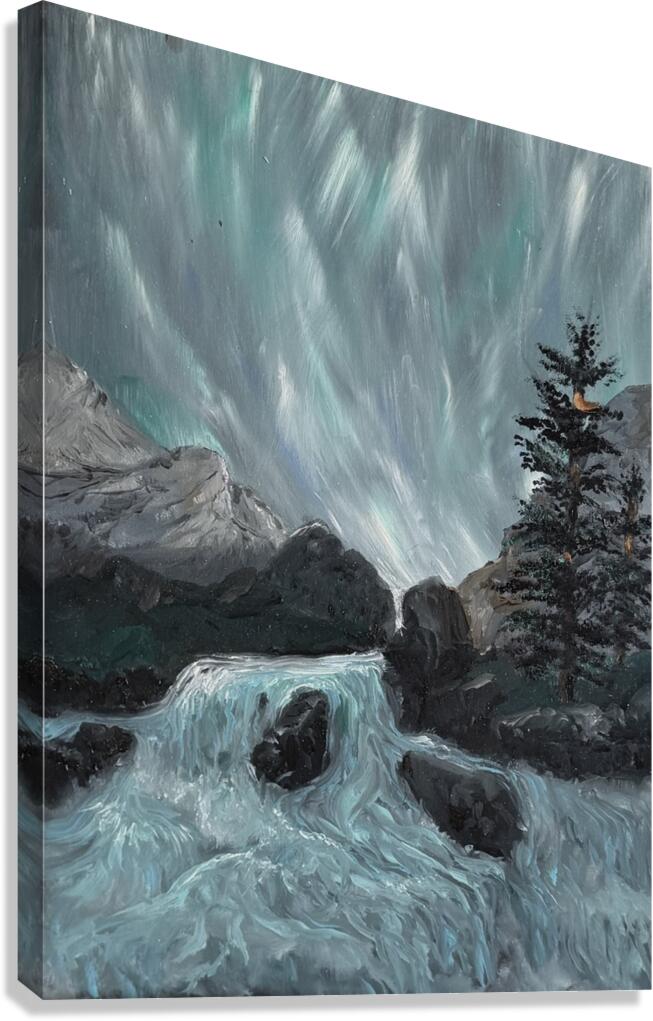 IMG 4227 Northern lights over the river Canvas Print