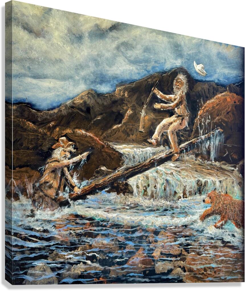 IMG 4290 Two mountain man on a log Canvas Print