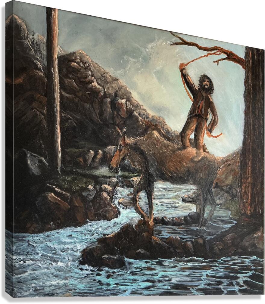 IMG  Mount Man found a way to get on a Cow moose Canvas Print