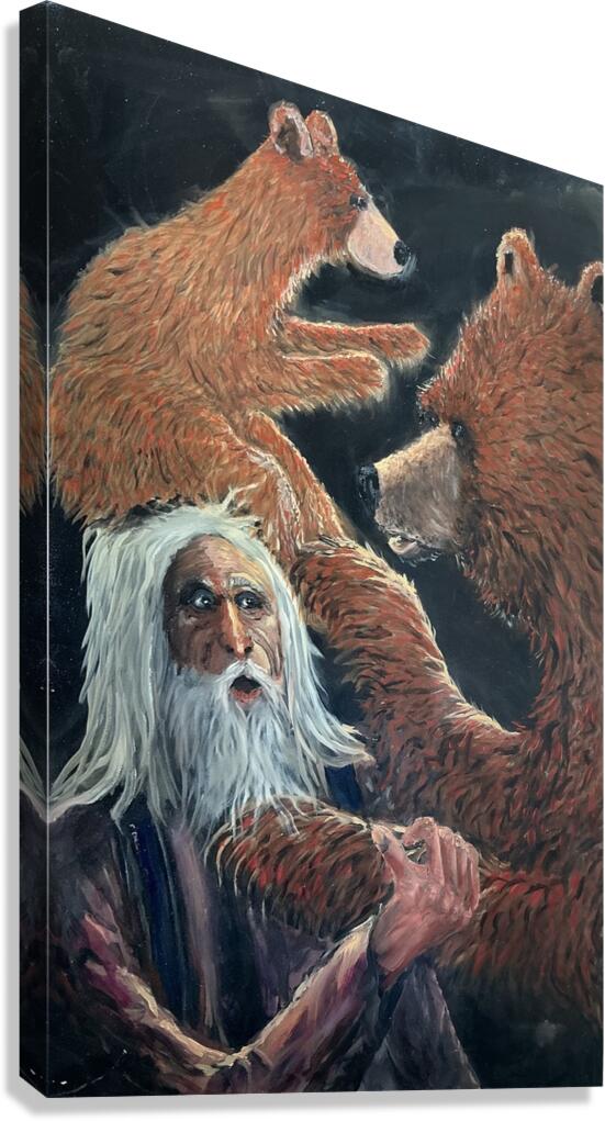 IMG 0147 mountain man and grizzly bear cub on his head Canvas Print