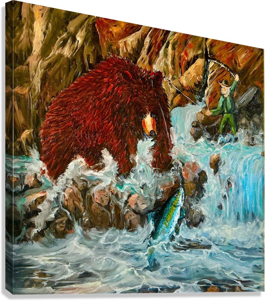 IMG 0310 -fisherman grizzly bear rainbow  trout Canvas Print
