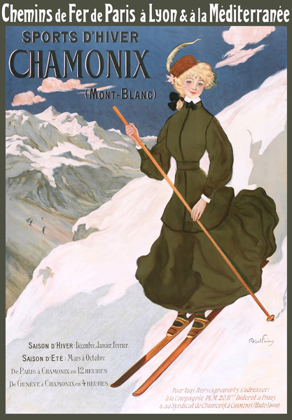 1905 FRANCE Chamonix Winter Sports Travel Poster by Retrographics