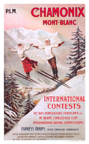 1910 FRANCE Chamonix Skiing PLM Travel Poster by Retrographics