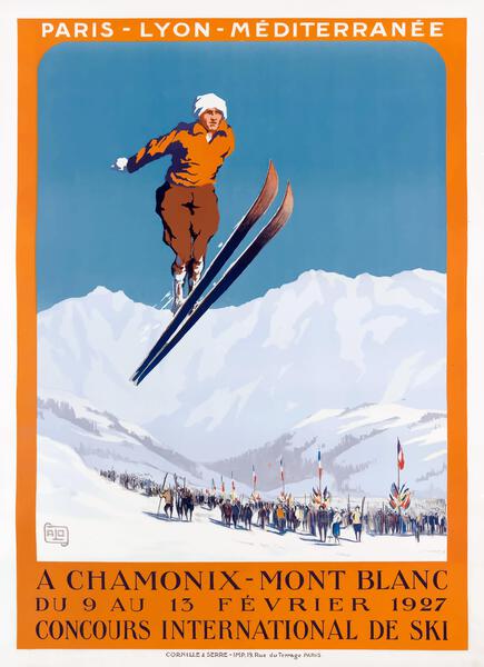 1927 FRANCE Chamonix Mont Blanc Ski Championship Poster by Retrographics