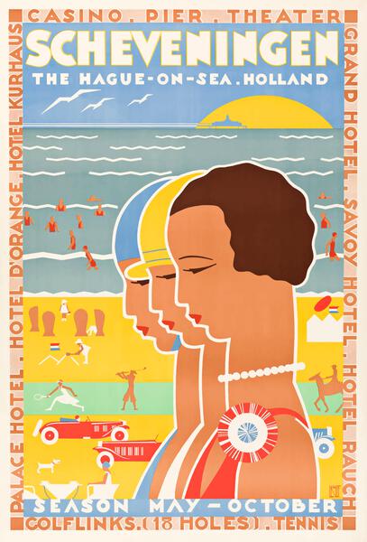 1930 NETHERLANDS Scheveningen Travel Poster by Retrographics