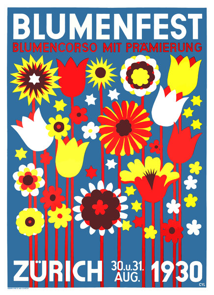 1930 SWITZERLAND Flower Show Advertising Poster by Retrographics